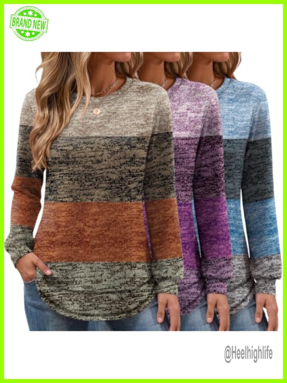 3 Pack Womens Long Sleeve Crew Neck Sweatshirts Lightweight Casual Tops